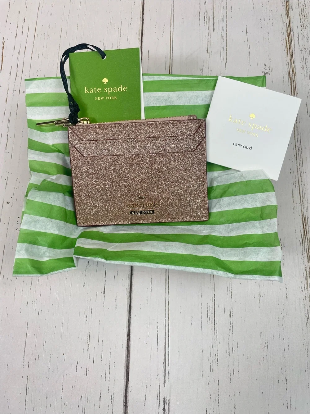 Kate Spade New York Burgess Court Lalena Card Holder *Rose Gold Glitter *NWT